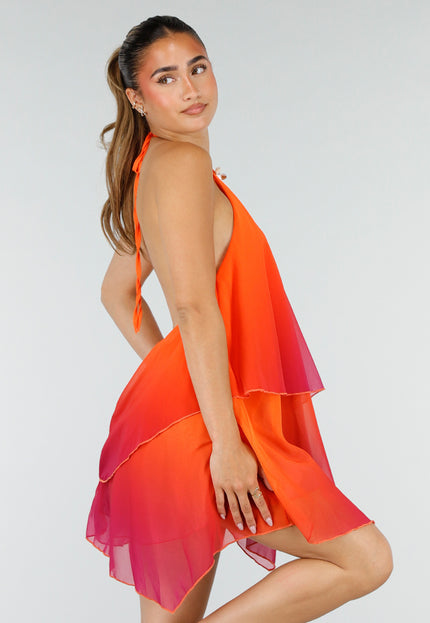 NEW100626 Oranje Roze Halter Jurk