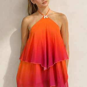 NEW100626 Oranje Roze Halter Jurk