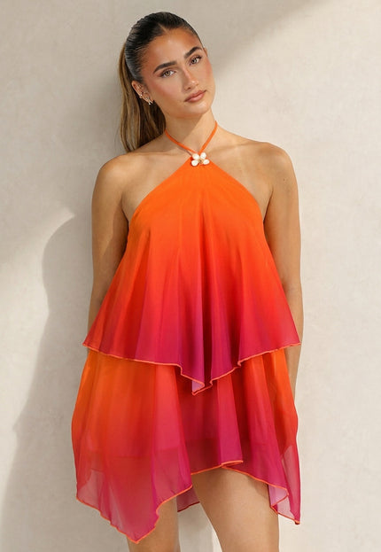 NEW100626 Oranje Roze Halter Jurk
