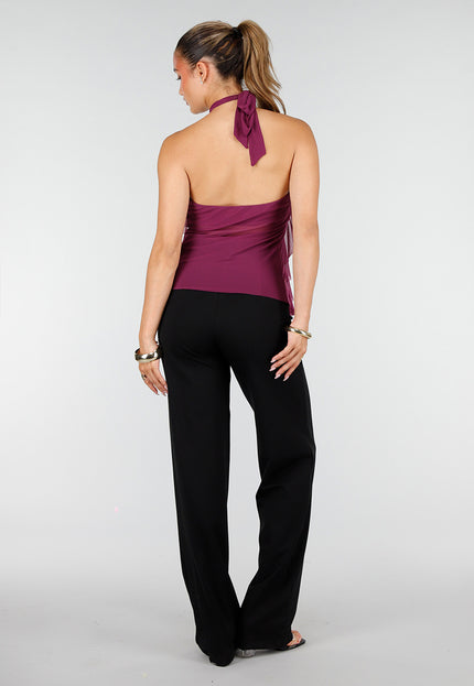 NEW100626 Paarse Mesh Haltertop met Ruffles