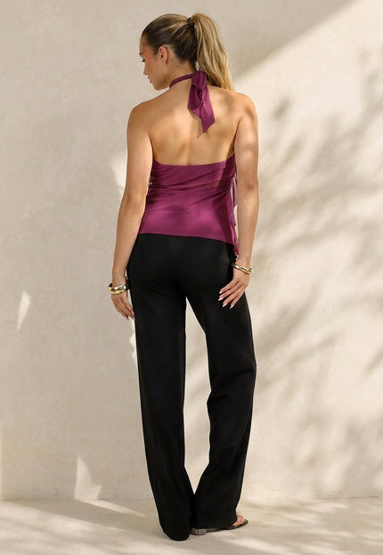 NEW100626 Paarse Mesh Haltertop met Ruffles