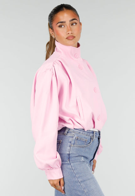 NEW100626 Roze Kort Jasje met Pofmouwen