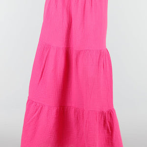 NEW100626 Roze Mousseline Maxi Rok