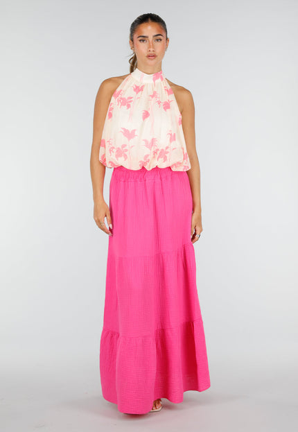 NEW100626 Roze Mousseline Maxi Rok