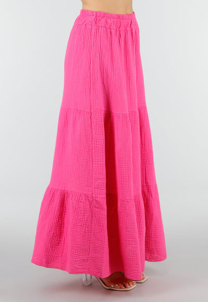 NEW100626 Roze Mousseline Maxi Rok