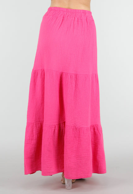 NEW100626 Roze Mousseline Maxi Rok