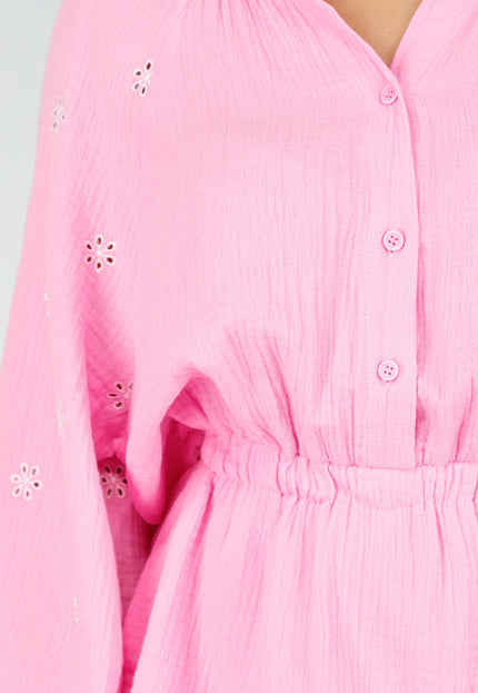NEW100626 Roze Mousseline Playsuit met Broderie
