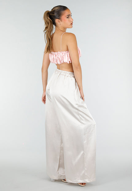 NEW100626 Roze Satijnen Cropped Top met Spaghettibandjes