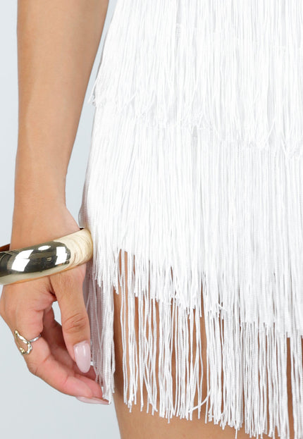 NEW100626 Witte Fringe Halter Playsuit