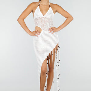 NEW100626 Witte Gehaakte Cover Up Jurk