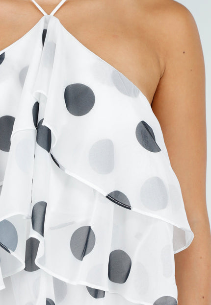 NEW100626 Witte Maxi Halter Jurk met Stippen