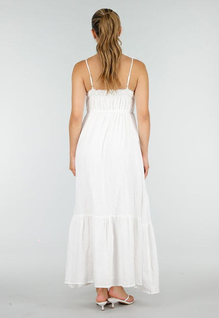 NEW100626 Witte Mousseline Maxi Jurk