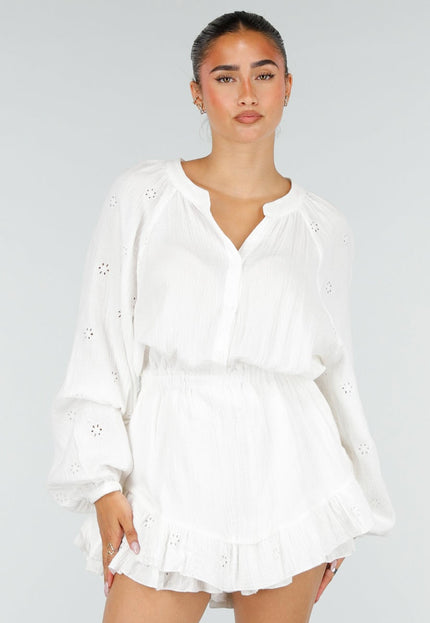 NEW100626 Witte Mousseline Playsuit