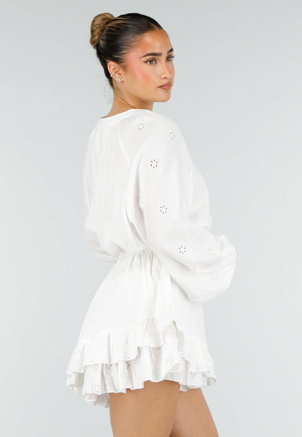 NEW100626 Witte Mousseline Playsuit