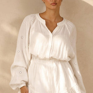 NEW100626 Witte Mousseline Playsuit