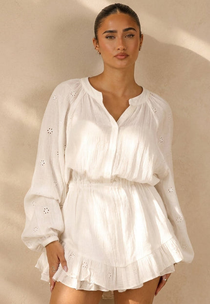 NEW100626 Witte Mousseline Playsuit
