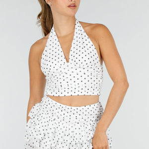 NEW100626 Witte Polkadot Halter Top en Skort Set