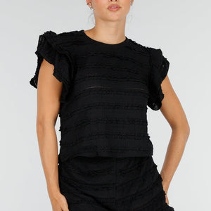 NEW100626 Zwarte Gehaakte Ruffle Co-ord Set
