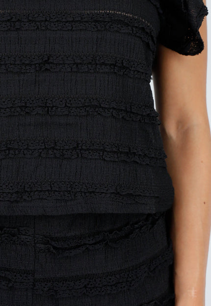 NEW100626 Zwarte Gehaakte Ruffle Co-ord Set