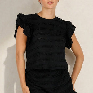 NEW100626 Zwarte Gehaakte Ruffle Co-ord Set