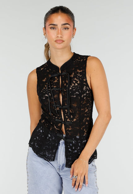 NEW100626 Zwarte Kanten Mouwloze Top