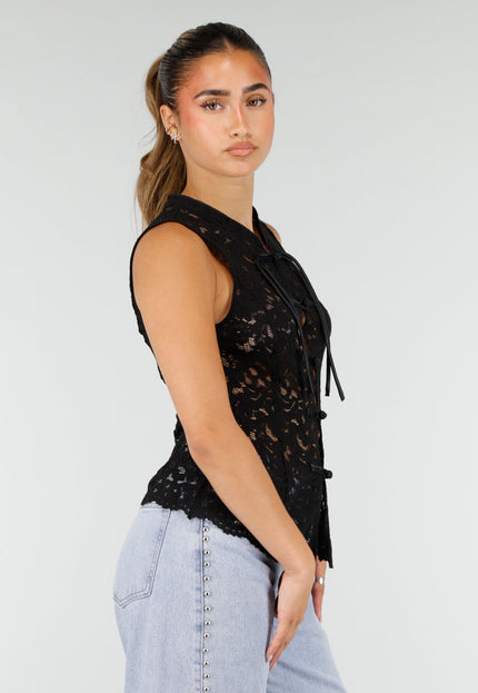 NEW100626 Zwarte Kanten Mouwloze Top