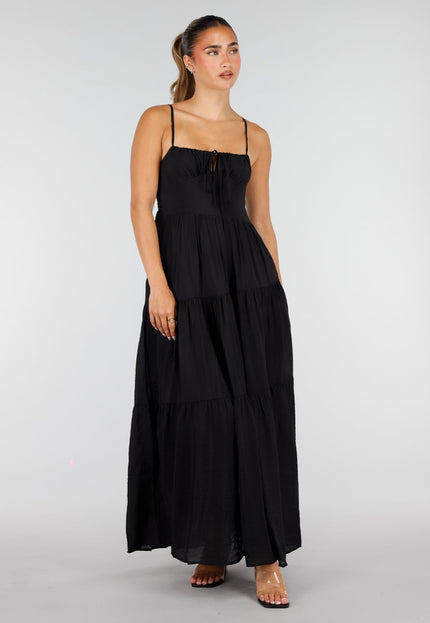 NEW100626 Zwarte Maxi Jurk met Spaghettibandjes