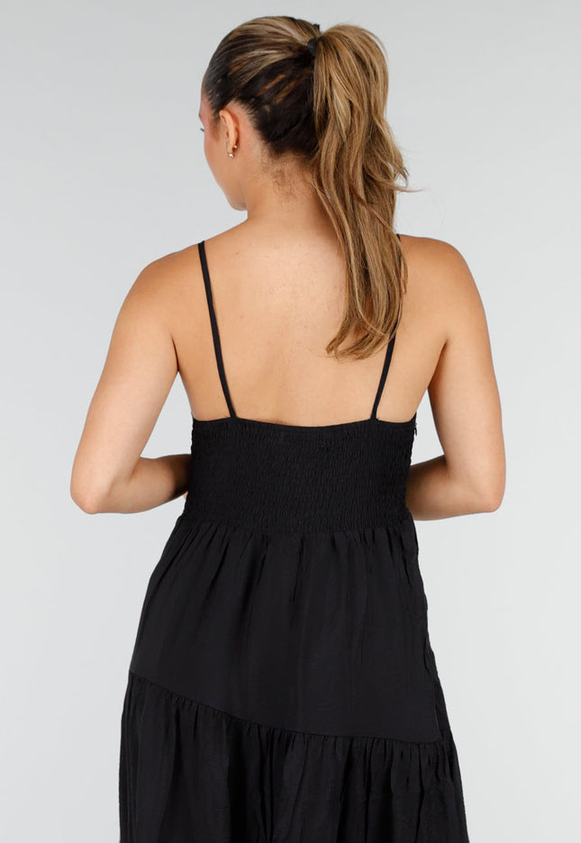NEW100626 Zwarte Maxi Jurk met Spaghettibandjes