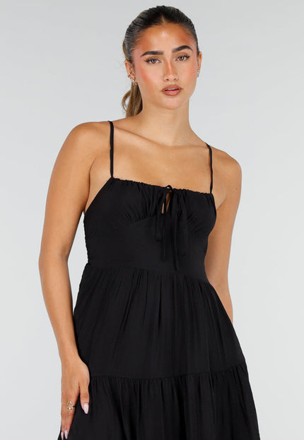 NEW100626 Zwarte Maxi Jurk met Spaghettibandjes