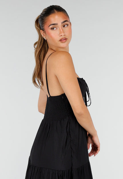 NEW100626 Zwarte Maxi Jurk met Spaghettibandjes