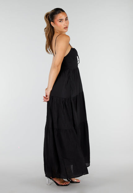 NEW100626 Zwarte Maxi Jurk met Spaghettibandjes