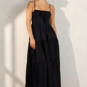 NEW100626 Zwarte Maxi Jurk met Spaghettibandjes