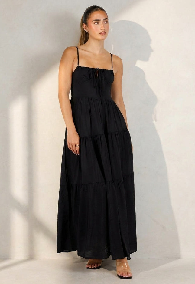NEW100626 Zwarte Maxi Jurk met Spaghettibandjes