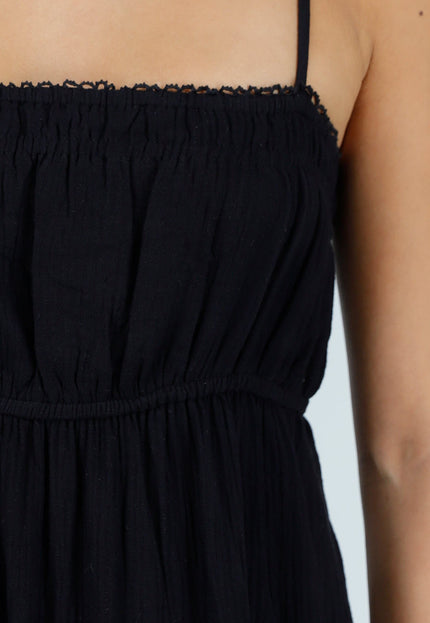NEW100626 Zwarte Mousseline Maxi Jurk
