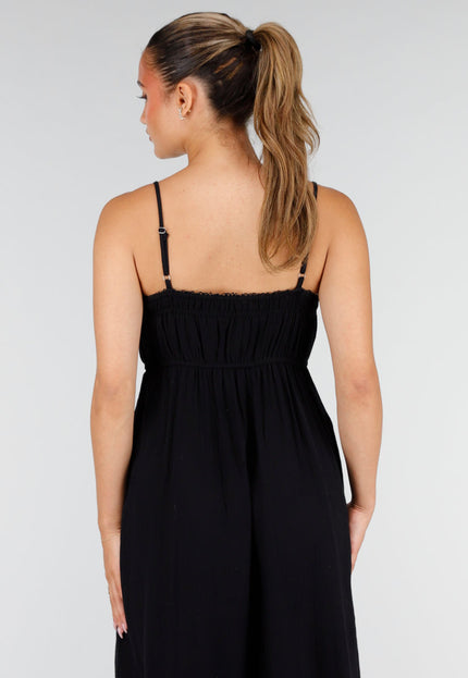 NEW100626 Zwarte Mousseline Maxi Jurk