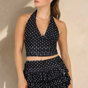 NEW100626 Zwarte Polkadot Halter Top en Skort Set