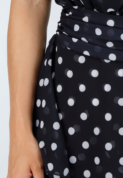 NEW100626 Zwarte Polkadot Playsuit met Halterhals