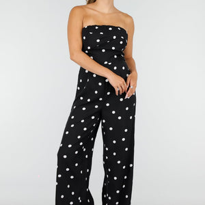 NEW100626 Zwarte Strapless Jumpsuit met Stippen