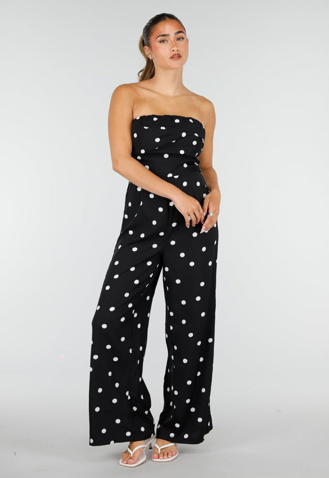 NEW100626 Zwarte Strapless Jumpsuit met Stippen