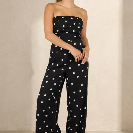 NEW100626 Zwarte Strapless Jumpsuit met Stippen
