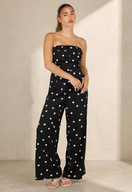 NEW100626 Zwarte Strapless Jumpsuit met Stippen