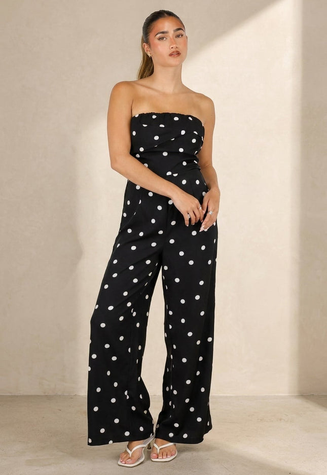 NEW100626 Zwarte Strapless Jumpsuit met Stippen