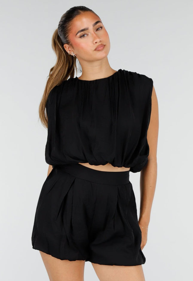 NEW100626 Zwarte Two Piece Set met Ballonshort