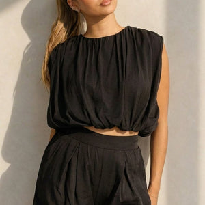 NEW100626 Zwarte Two Piece Set met Ballonshort