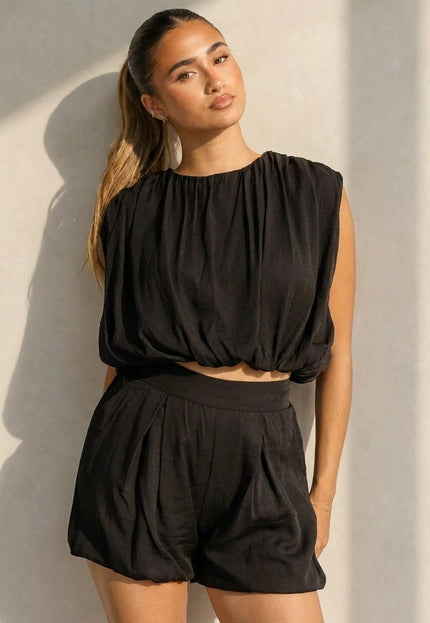 NEW100626 Zwarte Two Piece Set met Ballonshort
