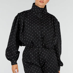 NEW100626 Zwarte Two Piece Set met Polkadots