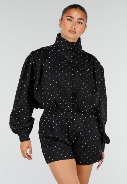 NEW100626 Zwarte Two Piece Set met Polkadots
