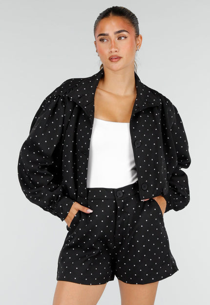 NEW100626 Zwarte Two Piece Set met Polkadots