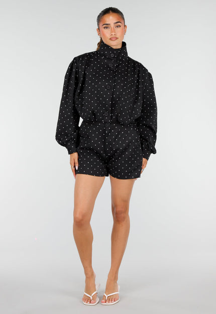 NEW100626 Zwarte Two Piece Set met Polkadots