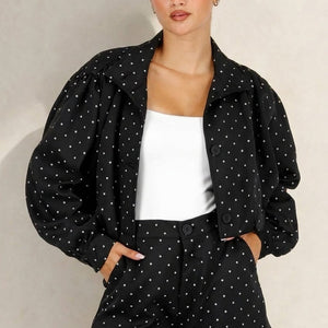 NEW100626 Zwarte Two Piece Set met Polkadots
